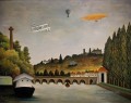 Blick auf die Brücke in Sevres und die Hügel von Clamart Saint Cloud und Bellevue mit Biplane Ballon und dirigierbare Henri Rousseau Stadt